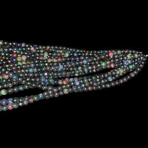 Perles rondes lisses en opale noire 4-6mm brin de pierres précieuses naturelles pour la fabrication de bijoux collier à faire soi-même Bracelet perles approvisionnement - Product Image 2
