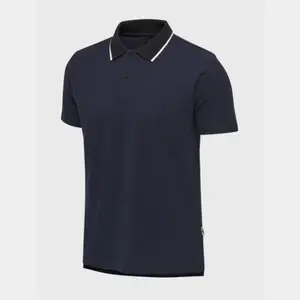 Camisa polo masculina de algodão Pique para uso casual, camisa polo com gola tricotada com listras brancas, mais vendida pelo fabricante