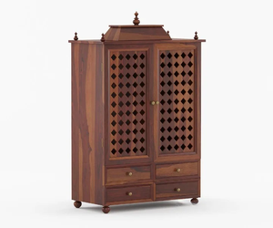 Templo de Pooja de Madera de Mango Sólida, Estilo Rústico y Moderno, Altar de Oración Hecho a Mano, Decoración Tradicional India para Sala de Estar KA866 - Product Image 1