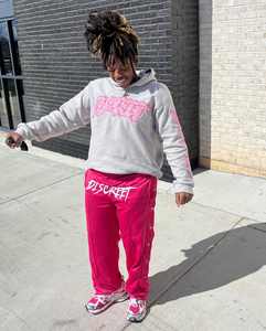 Conjunto de chándal con capucha y pantalones de chándal apilados acampanados con estampado extragrande de rizo de algodón 100% con logotipo personalizado - Product Image 5