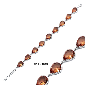 กำไลเทนนิสทรงลูกแพร์ขนาด 12 มม. ประดับด้วยพลอยซุลตานไนต์ ขายส่ง งานแฮนด์เมดจากตุรกี เครื่องประดับเงินแท้ 925 - Product Image 2