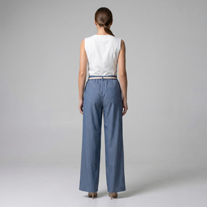 Pantaloni larghi con elastico in vita, cintura e strisce sottili, taglia unica (taglie 38–44) - Product Image 2