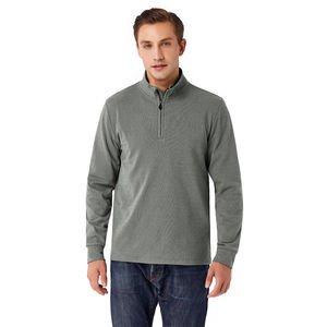 โลโก้ที่กำหนดเองสำหรับผู้ชายขนาดใหญ่เข้ารูปพอดีตัวนุ่มสบายสีทึบแขนยาวขนแกะอบอุ่นซิป - Product Image 2