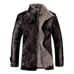 Vestes d'extérieur d'hiver surdimensionnées et épaisses Veste en cuir polaire pour hommes Manteau de moto en faux cuir doublé Sherpa à col montant - Product Image 1