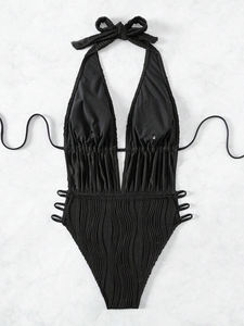 ชุดว่ายน้ำวันพีซคอวีลึกสำหรับผู้หญิงชุดบิกินี่เอวสูงเปิดหลังเซ็กซี่ชุดใส่ชายหาด - Product Image 3