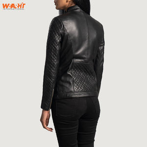 Veste de motard en cuir véritable vintage respirante matelassée pour femme, noire, coupe ajustée, élégante, fermeture éclair asymétrique, de qualité supérieure - Product Image 3