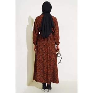 Vestido Elástico Cintura y Tobillo Estampado Marrón - Product Image 3