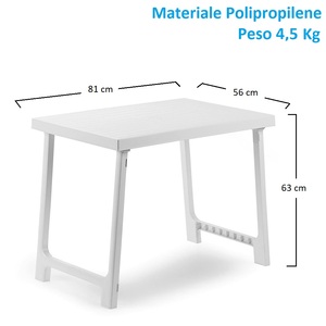 Tavolo da giardino pieghevole rettangolare in plastica bianca con foro per ombrellone 81x56x63 Cm-mobili da esterno - Product Image 2