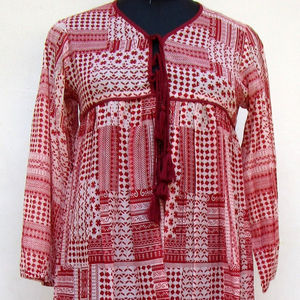 Été Boho Bleu Imprimé Floral Lavable Casual Midi Dress Set Coton Sexy Deep V-Neck Knee-Length Natural Button Puff Printing - Product Image 1