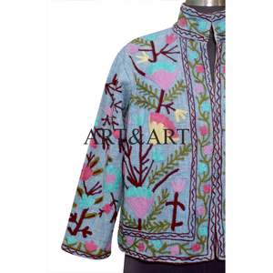 Handmade Women's Suzani <b>Quilted</b> Knitted Cotton <b>Jacket</b> Elegant Embroidery Comfortable Open Front Pockets Trendy Winter Outerwear - Product Image 2