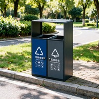 Poubelle extérieure double en acier inoxydable SD-80A avec abri anti-pluie, poubelle publique à deux compartiments avec cendrier