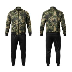 Survêtement d'entraînement de football camouflage personnalisé, imprimé camouflage, veste zippée en polyester et pantalon noir pour hommes, vêtements d'entraînement sportif - Product Image 1