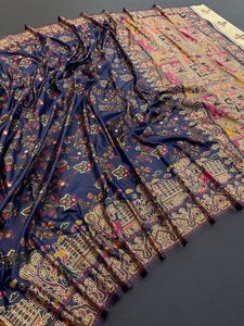 Saree indio de lujo de diseñador con Jari Gold Minakari tejido Paithani naranja con rico Pallu borde lateral para mujer - Product Image 3