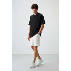 T-shirt basique pour homme en tissu gaufré noir à texture interlock, coupe ample - 88379 - Noir - Product Image 2