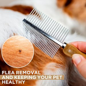 Pettine per Animali Domestici in Acciaio Inox a Doppia Faccia con Denti in Metallo per Toelettatura di Cani e Gatti, Rimozione <span class=keywords><strong>Pulci</strong></span> e Pelo Morto, Confezione Semplice - Product Image 5