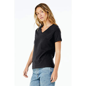 T-shirt col en V sur mesure de haute qualité pour femmes tricoté uni teint coupe ajustée confortable bouton élégant pour vêtements décontractés d'été - Product Image 2