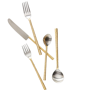 <b>Gold</b> Finished Decorative Handle Steel Metal <b>Cutlery</b> <b>Set</b> Trendy Mirrored <b>Cutlery</b> Latest Style Salad Server Metal Flatware <b>Set</b> - Product Image 1