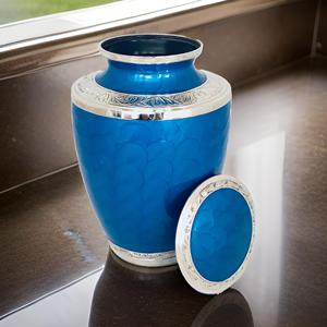 Urna de cremación de Metal azul cobalto extra grande, recuerdo conmemorativo para adultos, cenizas, estilo americano, venta al por mayor, fabricante de suministros funerarios - Product Image 2