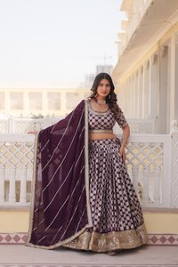 Pure Dyable Viscose Jacquard brodé paillettes longue mode Style indien et pakistanais fête de mariage Festival Lehenga Choli - Product Image 5