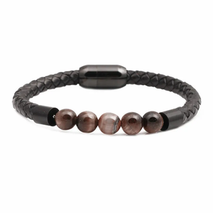 Fashion Stainless Steel Jewelry Black <b>Leather</b> Beaded <b>Bracelet</b> Natural Stone Tiger Eye <b>Bracelets</b> for <b>Men</b> - Product Image 6