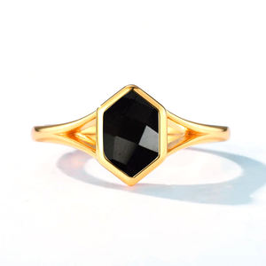 Bague en argent sterling 925 réglable en forme d'hexagone calcédoine verte à facettes pierres précieuses or Vermeil mariages bijoux en gros - Product Image 3