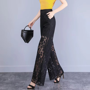 Pantalon droit vertical taille haute pour femme Pantalon d'été pour femme Short en dentelle évidée Empilé - Product Image 6