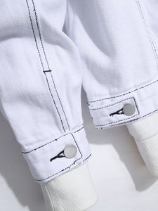 Veste en jean vintage surdimensionnée en coton blanc délavé à l'acide pour hommes coupe ample avec quatre grandes poches style décontracté à manches longues - Product Image 5