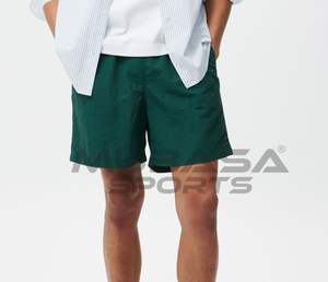 Pantalones cortos de golf informales con patrón sólido para hombre, pantalones de chándal de nailon transpirables, cintura elástica con cordón, bolsillo para la playa, tamaño personalizable - Product Image 1