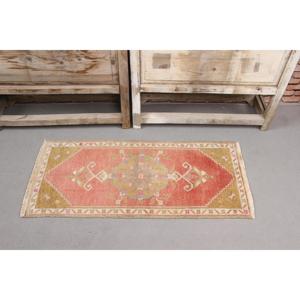 0.1x3.4 ft Vintage Turkish Rug, <b>Runner</b> Rug, <b>Red</b> Abstract Rug - Product Image 3