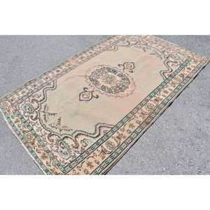 Vintage 4ft 9in X 7ft 6in tapis de laine turque Beige et bleu Patchwork plat tissage salon tapis Latex support pour décorations - Product Image 2