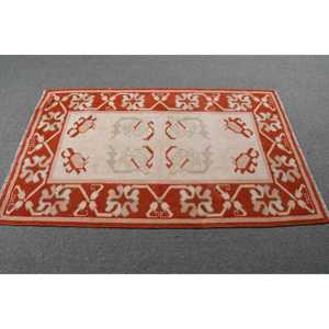 Vintage Small Rug 2.7x4.4 ft (83x135 cm), Turkish <b>Red</b> Patchwork <b>Wool</b> Rug - Product Image 3
