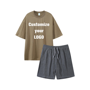 2022 hommes été survêtement ensemble Logo personnalisé survêtement à capuche 100% coton Shorts solide motif brodé techniques écologiques - Product Image 2