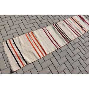 Tapis turc vintage moderne et classique de grande surface, à rayures beiges, 2x7,9 pieds, avec support en latex de laine pour les adolescents, motif rectangulaire de couloir - Product Image 2