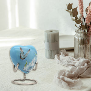 Blue Printed 50ml <b>Small</b> Heart Shaped Cremation Urn for Ashes | Memorial Urn Manufacturer - Product Image 4