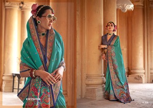 Saree en soie douce de créateur indien avec une belle impression de conception, sari de mariage et de fête de style pakistanais - Product Image 2