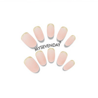 A015 Faux ongles à presser rose nude mat avec bord doré, style French, 30 pièces, courts, ovales, prêts à l'emploi, vente en gros