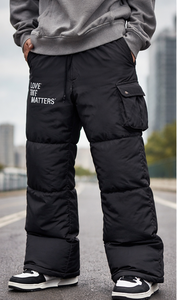 Pantalon cargo matelassé évasé pour homme - Vêtement de rue d'hiver - Pantalon en nylon isolé avec poches |   OEM personnalisé - Product Image 2