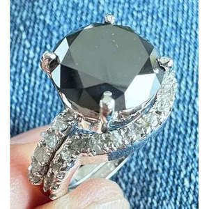 Bague de Mariage en Argent de Qualité AAA+ avec Moissanite Noire Véritable 5+ Carats et Diamant Brut Naturel Blanc Taille 7 Cus-Jew54 - Product Image 1