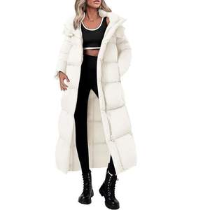 Abrigo acolchado largo impermeable de Invierno para mujer, Abrigo acolchado de ajuste Regular con pecho, blanco con Guata de algodón y abrigos estilo bolsillo - Product Image 1