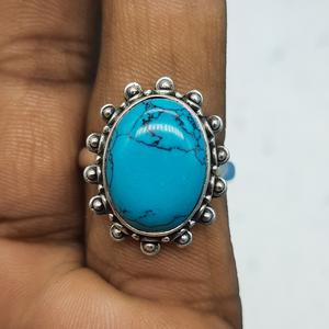 Bague en argent sterling 925 bohème turquoise avec pierres précieuses, bijoux de déclaration de conception personnalisée pour femmes pour les mariages et les fêtes - Product Image 2