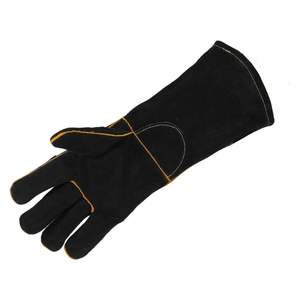 Guantes de soldadura Tig de cuero Partido de vaca negra resistente al fuego con logotipo personalizado, guantes protectores para trabajo manual al aire libre para barbacoa de chimenea - Product Image 5
