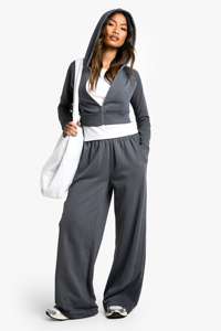 Custom Charcoal <b>Women's</b> 2 Piece Tracksuit Set Waffle Insert Zip Hoodie And <b>Straight</b> <b>Leg</b> <b>Jogger</b> Set With Pockets Sportswear Set - Product Image 2