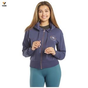 Sudaderas con capucha de mujer en blanco con cremallera completa de fabricante al por mayor sudaderas con capucha de punto con cremallera sólida básica de peso pesado para mujer - Product Image 1