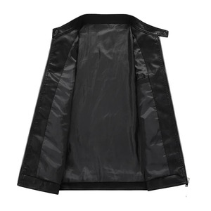 Chaqueta de Cuero Térmica Cálida y Moderna, Chaqueta Casual Ajustada Estilo Motero, Chaqueta de PU con Cuello Alto para una Silueta Elegante, Chaqueta para Hombre - Product Image 4