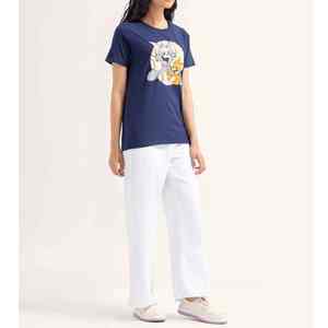 Alta calidad logotipo personalizado cuello redondo manga corta Material de algodón liso mujer camiseta transpirable - Product Image 3