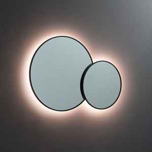 Miroir décoratif moderne à double bordure noire en verre rond avec rétroéclairage LED - Product Image 1