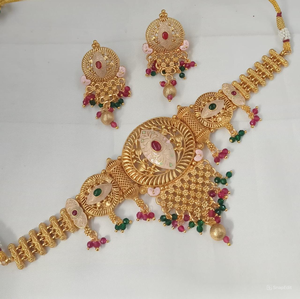INDIAN TRADITIONAL and FASHIONABLE COPPER JEWELLERY <b>BRIDAL</b> WEDDING JEWELLERY <b>SET</b> for WOMEN EARRINGS and <b>NECKLACE</b> <b>SET</b> - Product Image 1