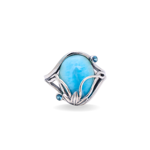 Trendy Statement 925 Sterling Silver <b>Larimar</b> Ring Cute Flower Cut Bezel Setting <b>Jewelry</b> Fashionable Finger Accessory - Product Image 2
