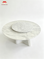 Ensemble de table à manger ronde et table basse ovale en marbre blanc de Carrare, surface polie, pour salon et salle à manger