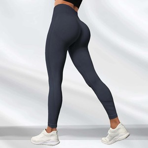 High Waist <b>Seamless</b> <b>Leggings</b> Full Length Solid Color Ruched Butt Design Four-Way Stretch Spandex Nylon Yoga Pants - Product Image 2